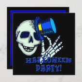 Skeleton Wearing Pet Halloween Party Invitation Kaart (Voorkant / Achterkant)