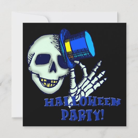 Skeleton Wearing Pet Halloween Party Invitation Kaart (Voorkant)
