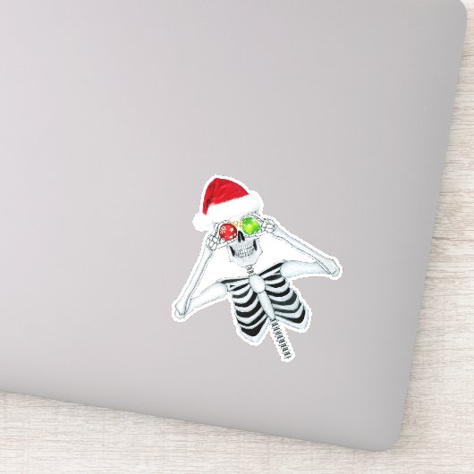 Skeleton Wearing Santa Hat-kerstversieringen Sticker (Detail)