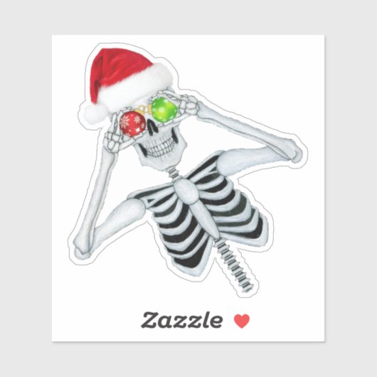 Skeleton Wearing Santa Hat-kerstversieringen Sticker (Vel)