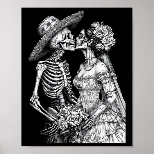 Skeleton Wedding Bride and Groom Day Dead Hallowee Poster (Voorkant)