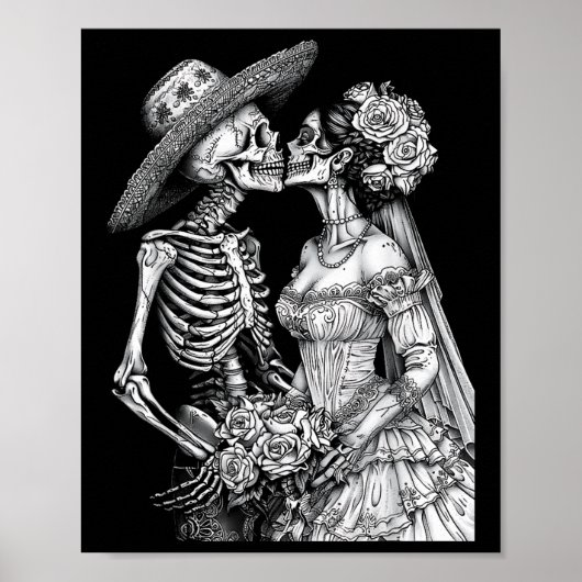 Skeleton Wedding Bride and Groom Day Dead Hallowee Poster (Voorkant)