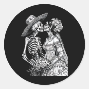 Skeleton Wedding Bride and Groom Day Dead Hallowee Ronde Sticker