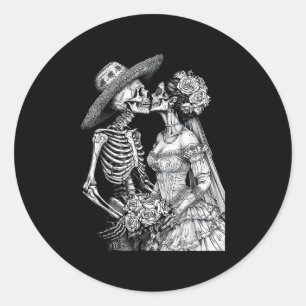 Skeleton Wedding Bride and Groom Day Dead Hallowee Ronde Sticker