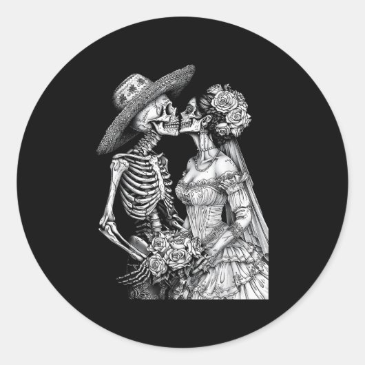 Skeleton Wedding Bride and Groom Day Dead Hallowee Ronde Sticker (Voorkant)
