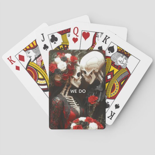 Skeleton Wedding Zwart & Rood Pokerkaarten (Achterkant)