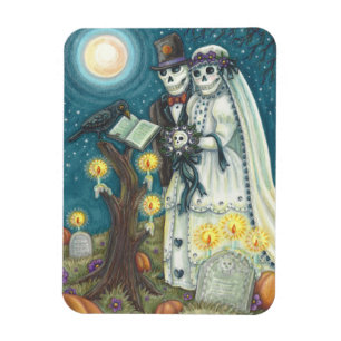 SKELETON WEDING IN CEMETERY MAGNET Rectangle Magneet