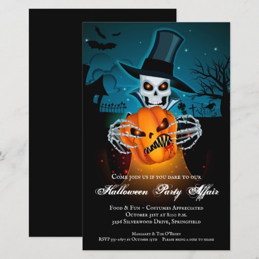 Skeleton Wied Affair Budget Halloween Uitnodiging (Voorkant / Achterkant)