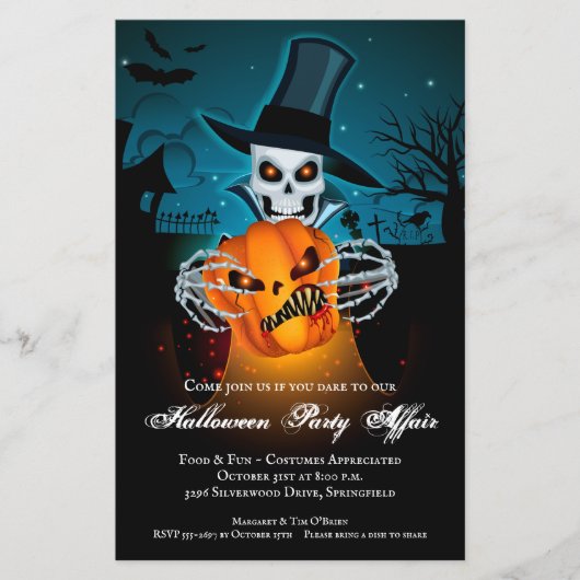 Skeleton Wied Affair Budget Halloween Uitnodiging (Voorkant)