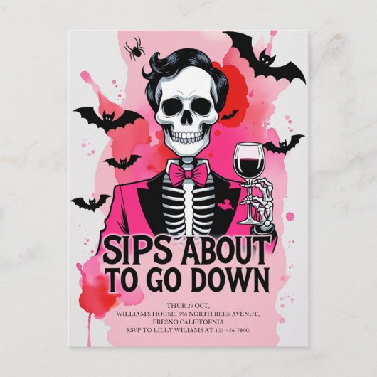Skeleton Wijn Halloween Feestdagenkaart (Voorkant)