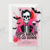 Skeleton Wine Halloween Feestdagenkaart (Voorkant / Achterkant)