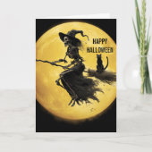 Skeleton Witch Cat Moon Scary Horror Halloween Kaart (Voorkant)