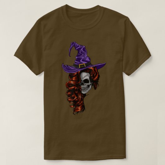 Skeleton Witch - Cool & Scary Red Hair Witch Skull T-shirt (Design voorkant)