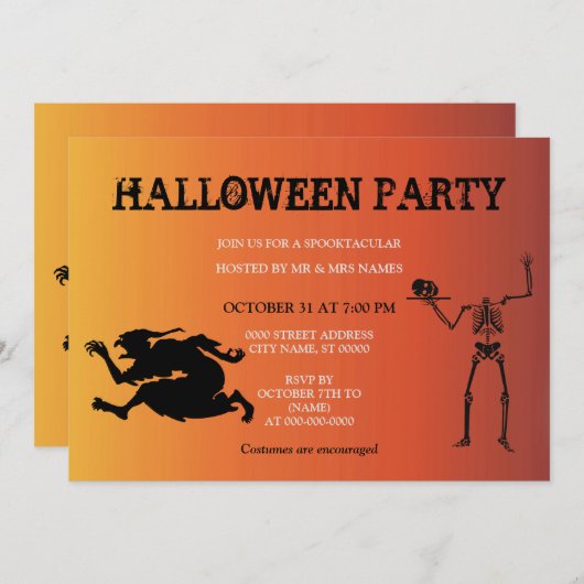 Skeleton Witch Halloween Invitation Kaart (Voorkant / Achterkant)