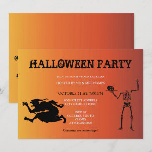 Skeleton Witch Halloween Invitation Kaart