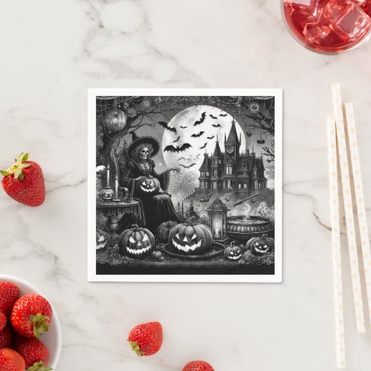 Skeleton Witch Pumpkin Servet (Insitu)