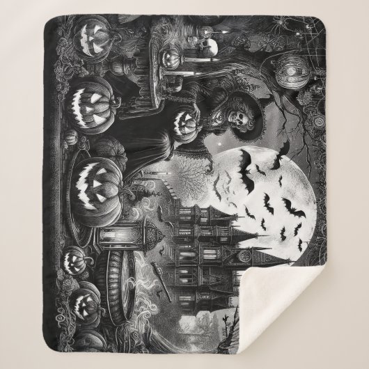 Skeleton Witch Pumpkin Sherpa Deken (Voorkant)