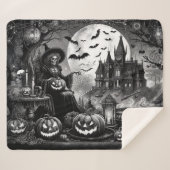 Skeleton Witch Pumpkin Sherpa Deken (Voorkant (horizontaal))