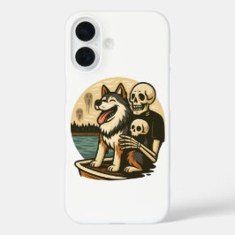 Skeleton with Dog on Haunted Lake Horror Art iPhone 16 Hoesje
