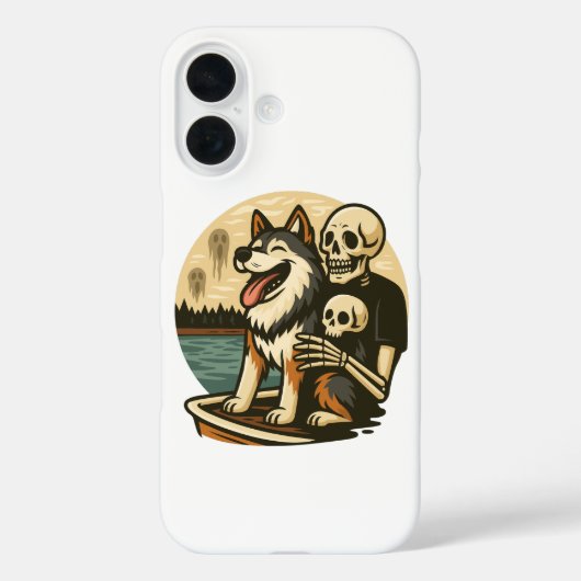 Skeleton with Dog on Haunted Lake Horror Art Case-Mate iPhone Case (Achterkant)