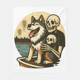 Skeleton with Dog on Haunted Lake Horror Art Fleece Deken