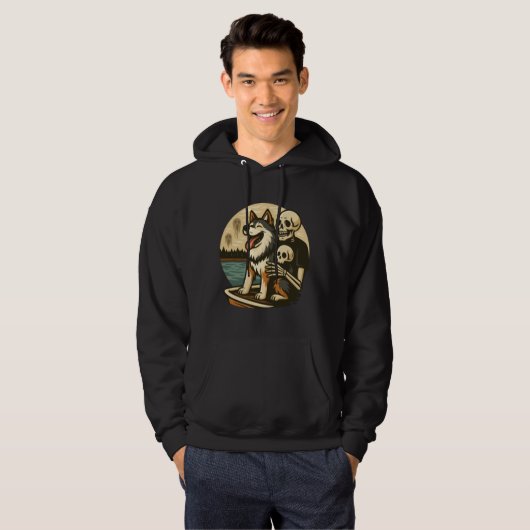 Skeleton with Dog on Haunted Lake Horror Art Hoodie (Voorkant volledig)