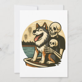 Skeleton with Dog on Haunted Lake Horror Art Kaart