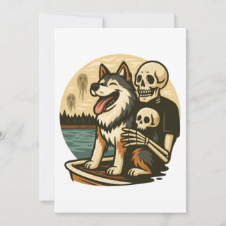 Skeleton with Dog on Haunted Lake Horror Art Kaart