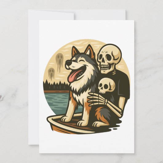 Skeleton with Dog on Haunted Lake Horror Art Kaart (Voorkant)