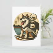 Skeleton with Dog on Haunted Lake Horror Art Kaart (Staand voorkant)