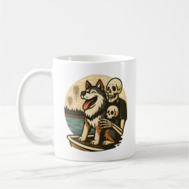 Skeleton with Dog on Haunted Lake Horror Art Koffiemok