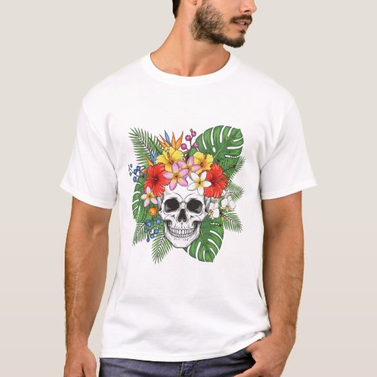 Skeleton with Leaves and Flowers T-Shirt – Gothic  (Voorkant)