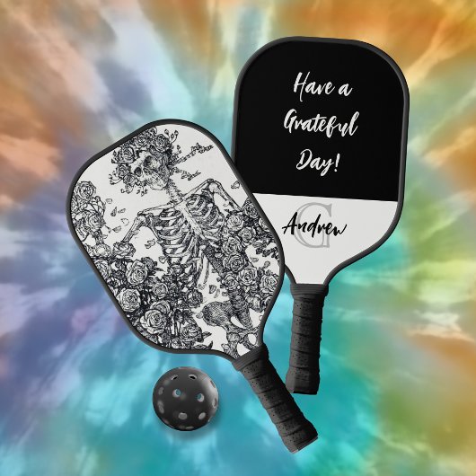 Skeleton with Roses Pickleball Paddle
