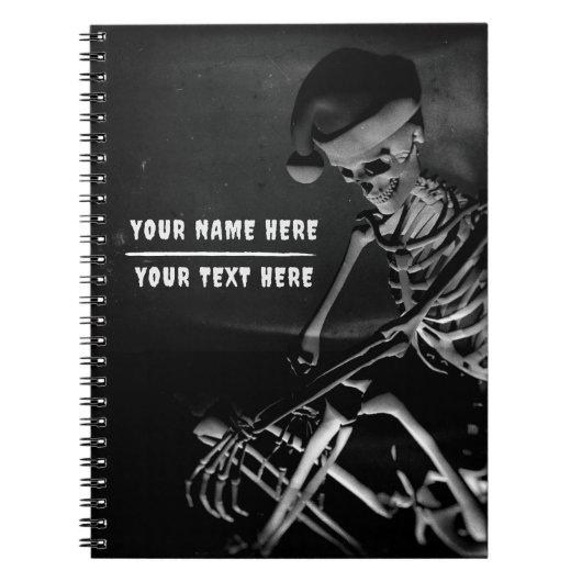 Skeleton with Santa hat. Customizable Notitieboek (Voorkant)
