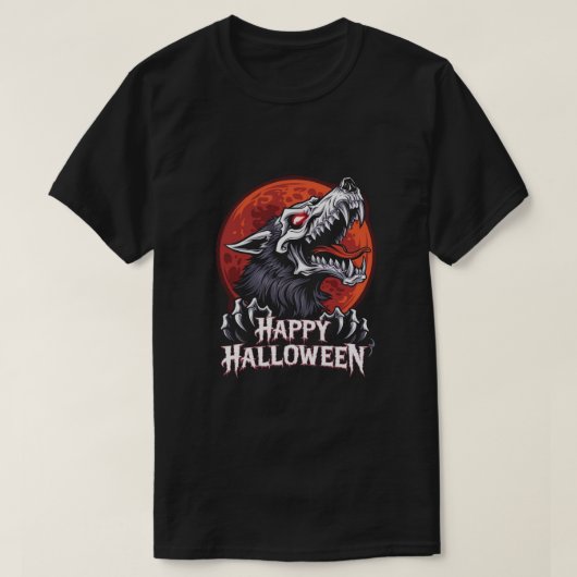 Skeleton Wolf: Gelukkig Halloween T-shirt (Design voorkant)