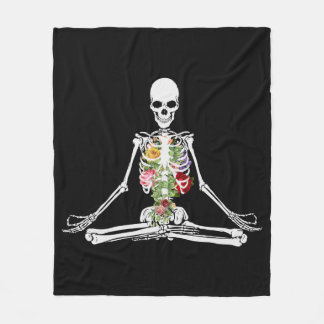 Skeleton Yoga Flowers Meditation Blanket Fleece Deken