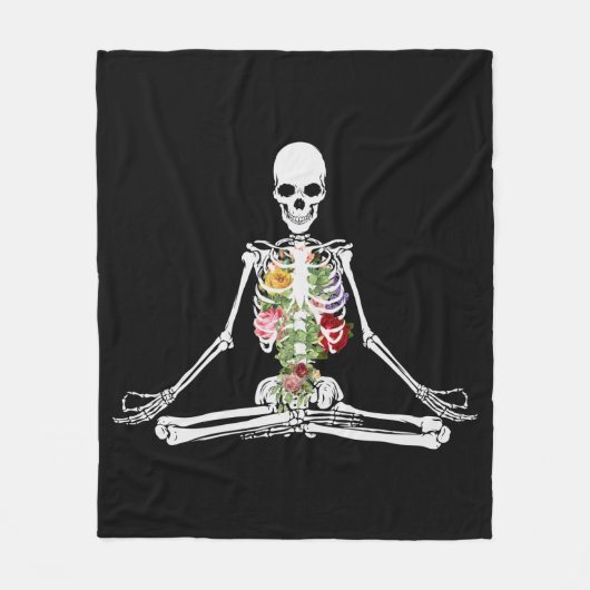 Skeleton Yoga Flowers Meditation Blanket Fleece Deken (Voorkant)
