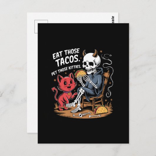 Skeleton zegt Eet die taco's Huisdier die Katten Briefkaart (Voorkant / Achterkant)