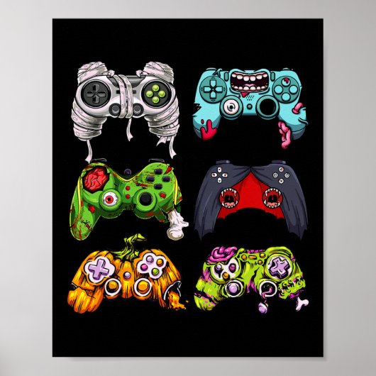 Skeleton Zombie Gaming Controllers Halloween Gamer Poster (Voorkant)