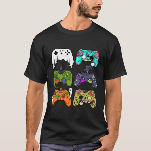 Skeleton Zombie Gaming Controllers Halloween voor T-shirt (Voorkant)