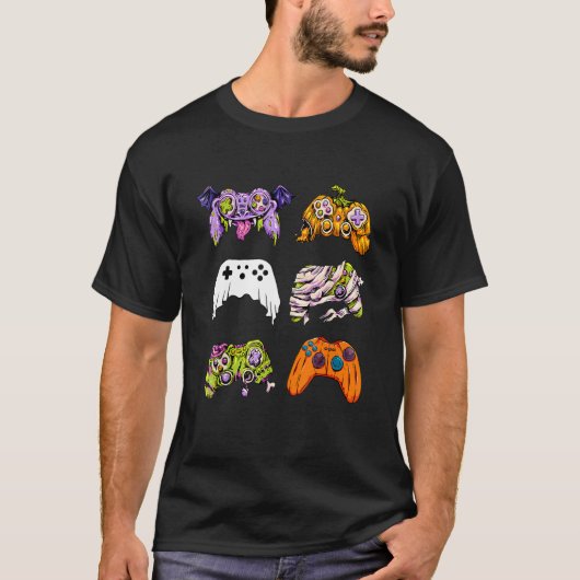 Skeleton Zombie Gaming Controllers Mummy Halloween T-shirt (Voorkant)