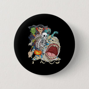 Skeleton Zombie Rijden Mummy Shark Vampire Hallowe Ronde Button 5,7 Cm