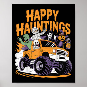Skeleton Zombie Vampire Monster Truck Halloween Te Poster