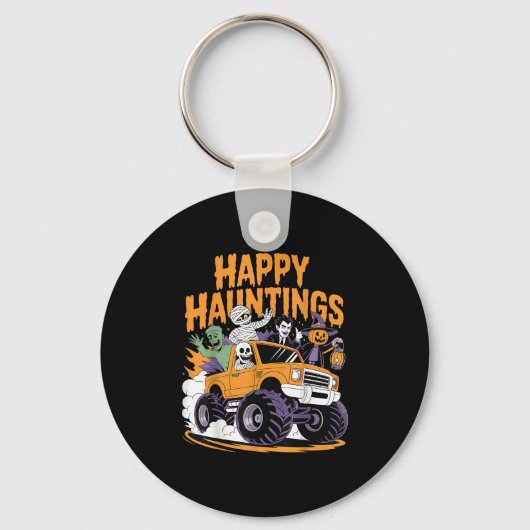 Skeleton Zombie Vampire Monster Truck Halloween Te Sleutelhanger (Voorkant)