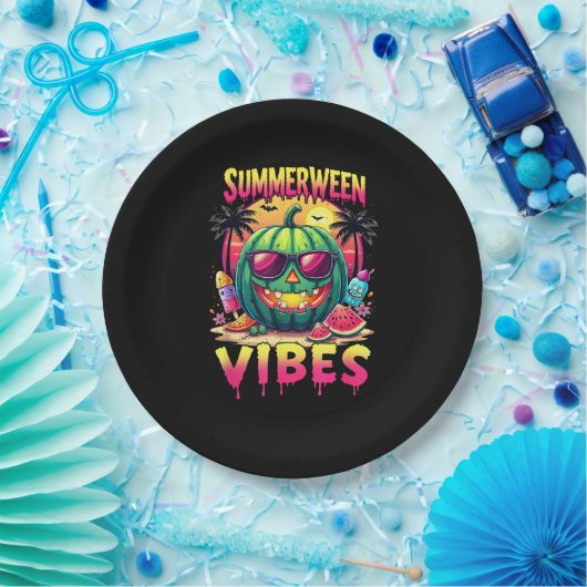 Skeleton Zomer Vibes Watermelon Jack-O Papieren Bordje (Feest)