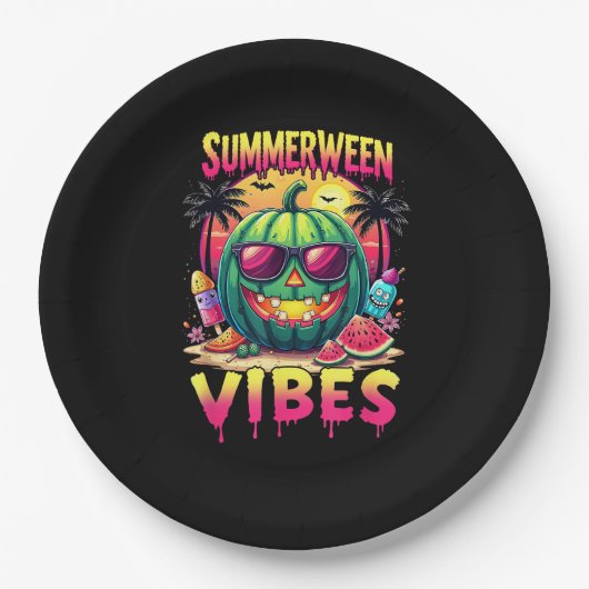 Skeleton Zomer Vibes Watermelon Jack-O Papieren Bordje (Voorkant)
