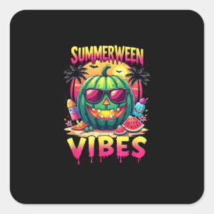 Skeleton Zomer Vibes Watermelon Jack-O Vierkante Sticker