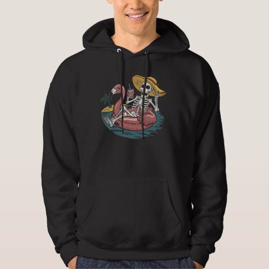 Skeleton Zomervakantie Flamingo Float Tropical B Hoodie (Voorkant)