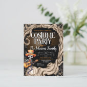 Skeleton Zwart Halloween Kostuum Feest Uitnodiging Briefkaart (Staand voorkant)