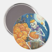 SKELETON, ZWARTE VANGSTEN DIE POMPKINS MAGNET Rond (Voorkant / Achterkant)